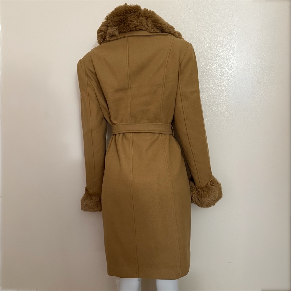 Khaki removable faux fur on collar and cuffs belted pea coat - Picture 6 of 14